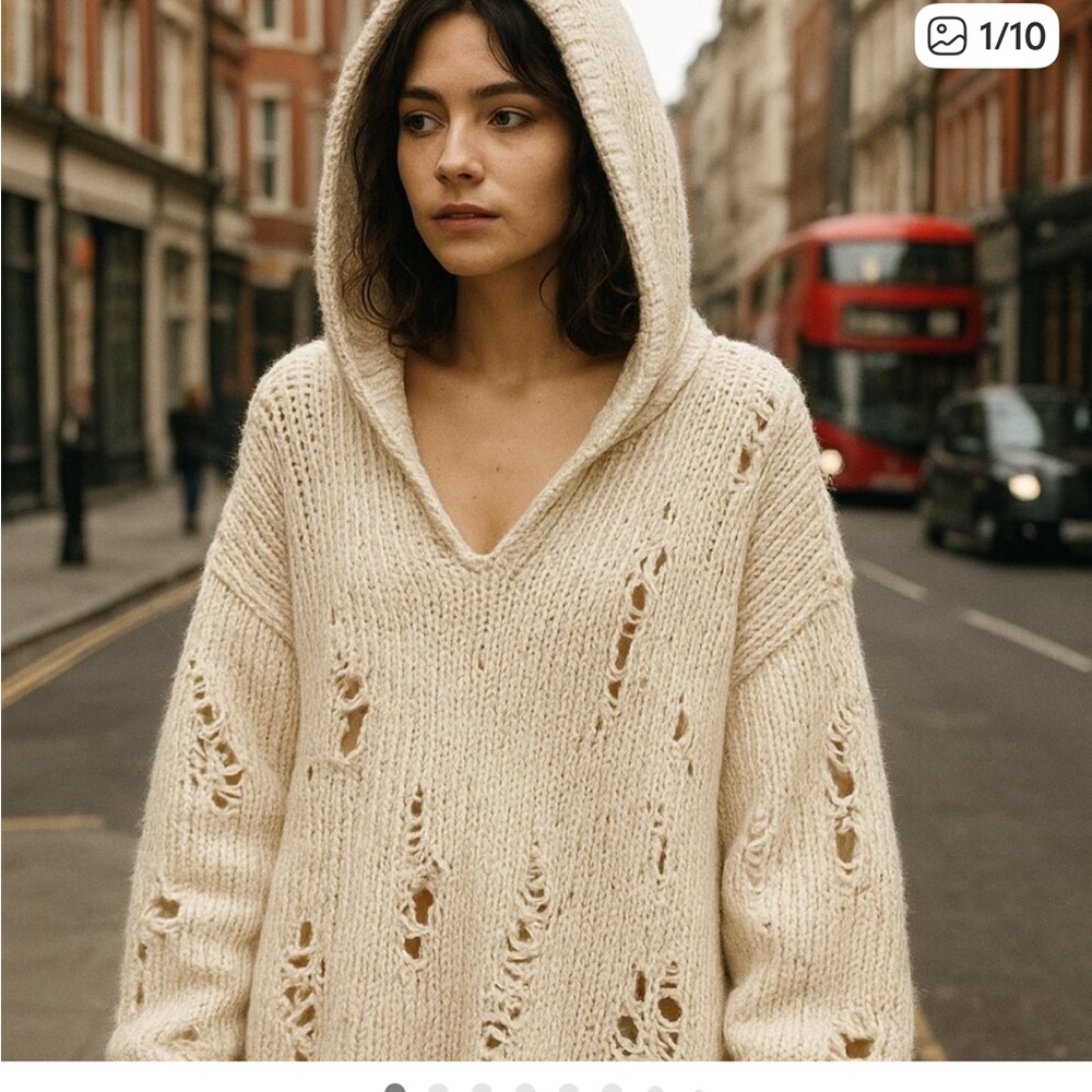 Pol Cozy Knit Hooded Sweater - Cream Ivory Neutral Oversized